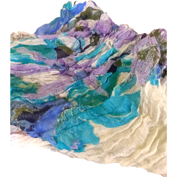 Ahujasons Scarf Rectangle 33" X 14" Gray Green Blue Cream Lightweight Floral - Picture 4 of 7